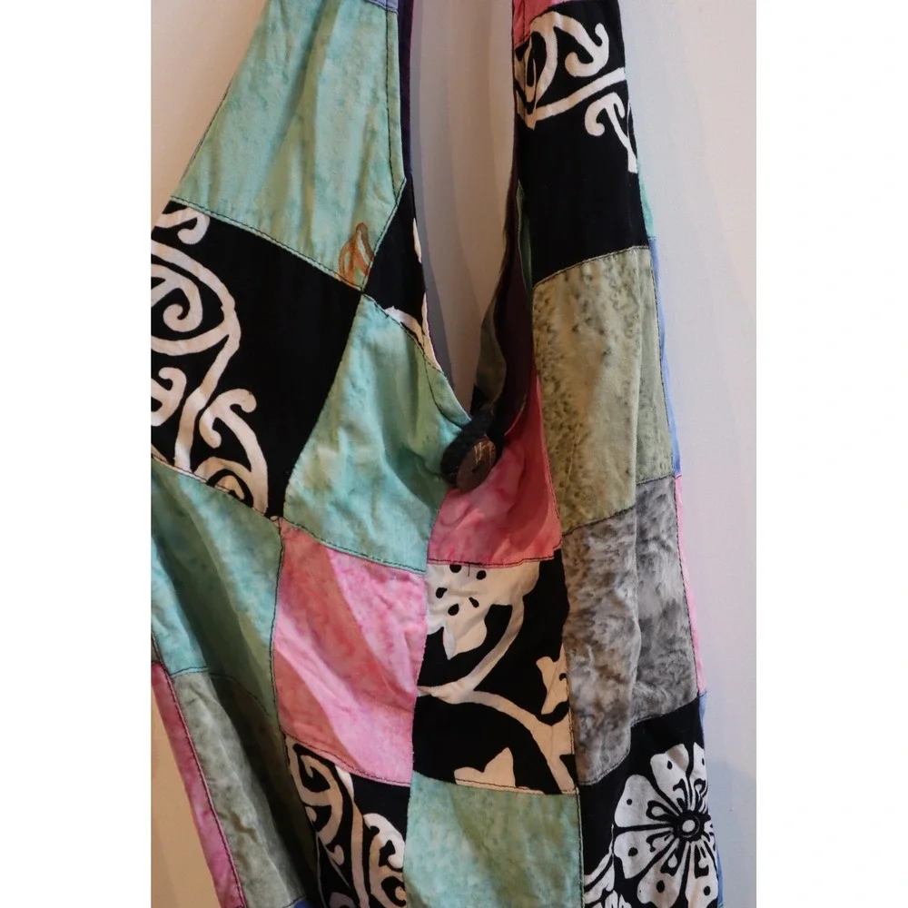 Boho Patchwork Hobo Bag Batik Floral Tie Dye Slouchy Shoulder Tote Multi Color